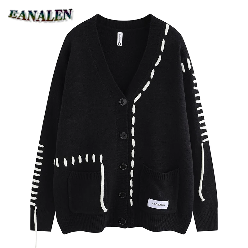 

Harajuku Retro Jumper Knit Sweater Men's Winter Oversized Cardigan Sweater Black Gray Grandpa Ugly Sweater Korean Streetwear