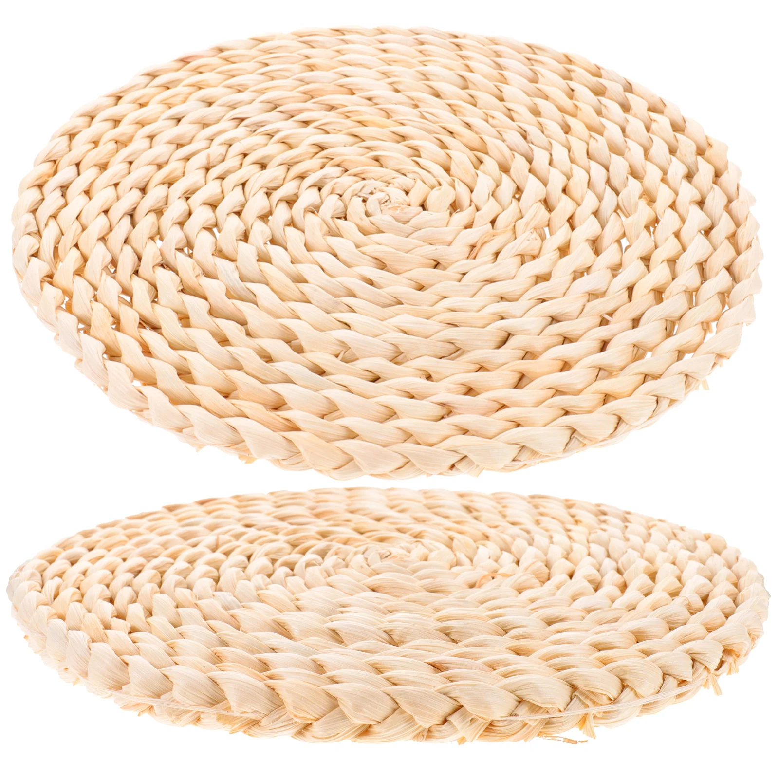 

2Pcs Woven Cutlery Mat Corn Husk Placemats Natural Material Anti-Slip Round Shape Dining Table Decor Natural Place Mats