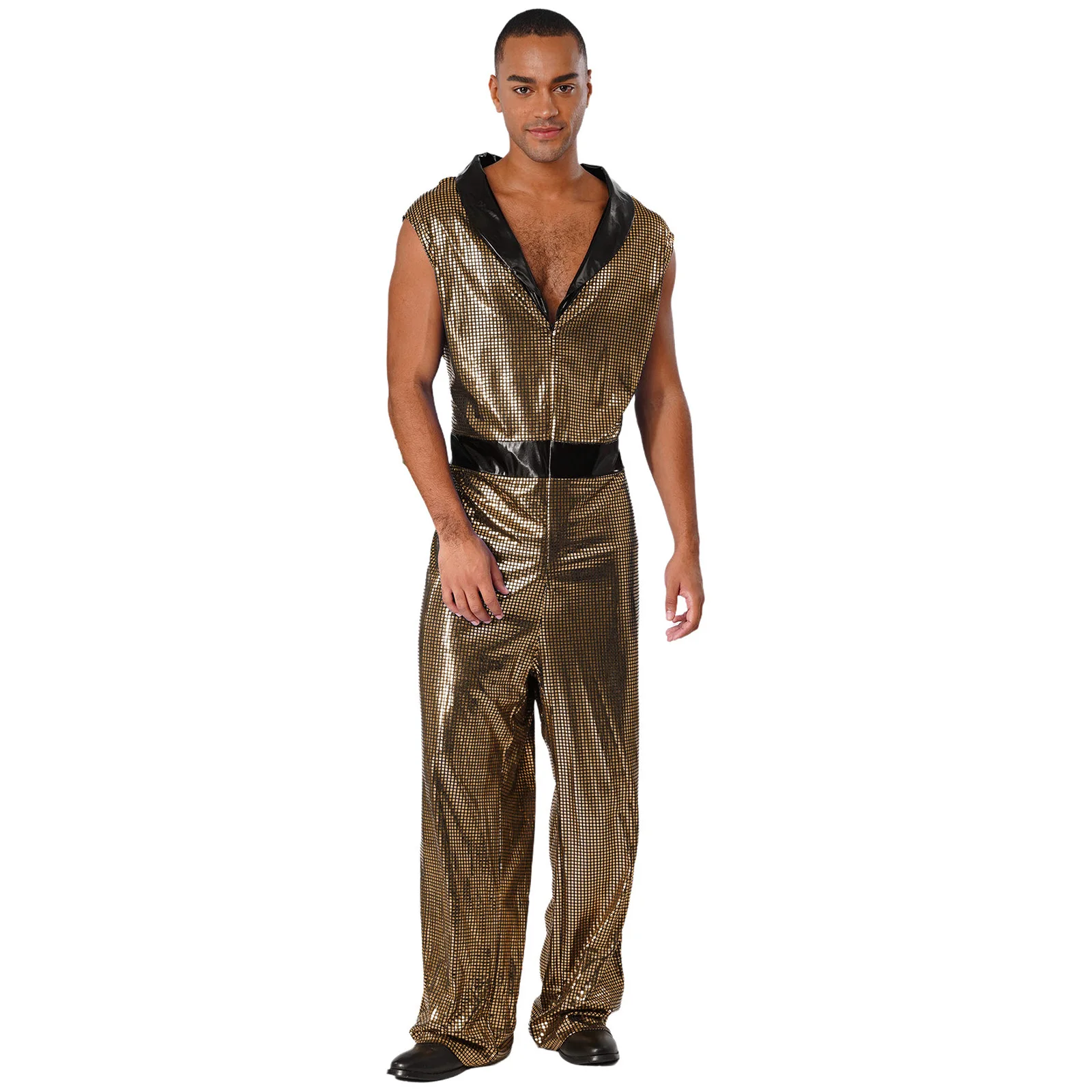 

Men's Vintage Theme Parties Dance Costumes Sleeveless Metallic Shiny Performance Jumpsuit for Club Stage Rave Party Dance Wear