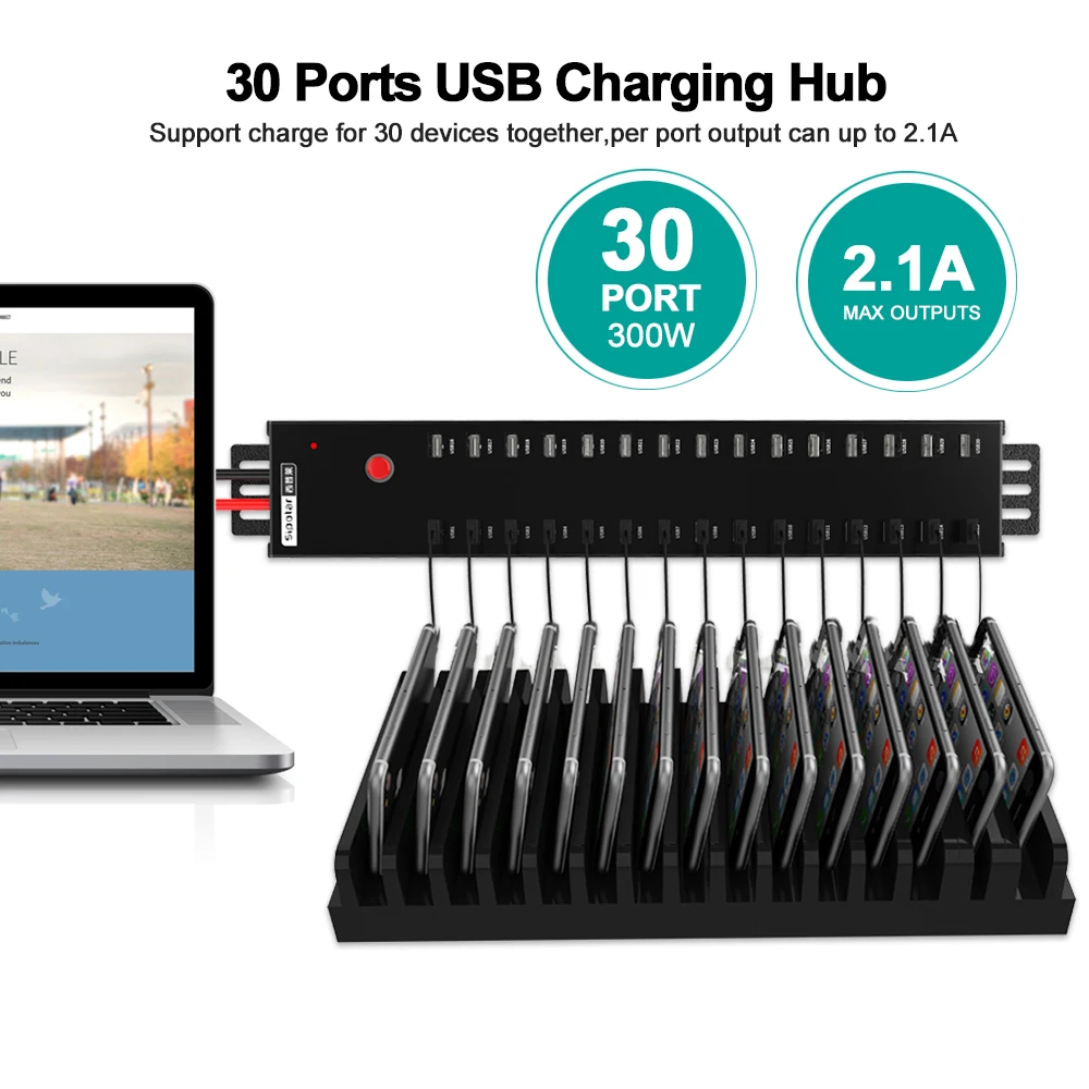 Multi Device USB Charging Station 30 Port USB Hub for Schools, Libraries, and Businesses