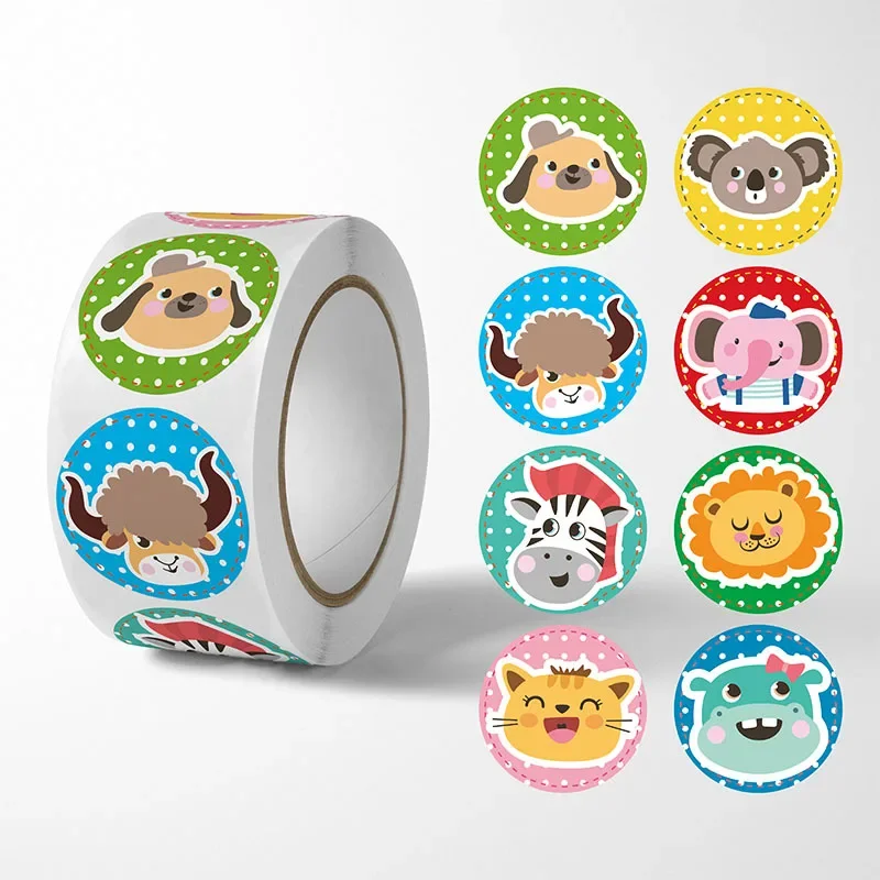 Round Cartoon Animal stickers for kids Teacher Reward Encourage Sticker Office Stationery for children 1inch