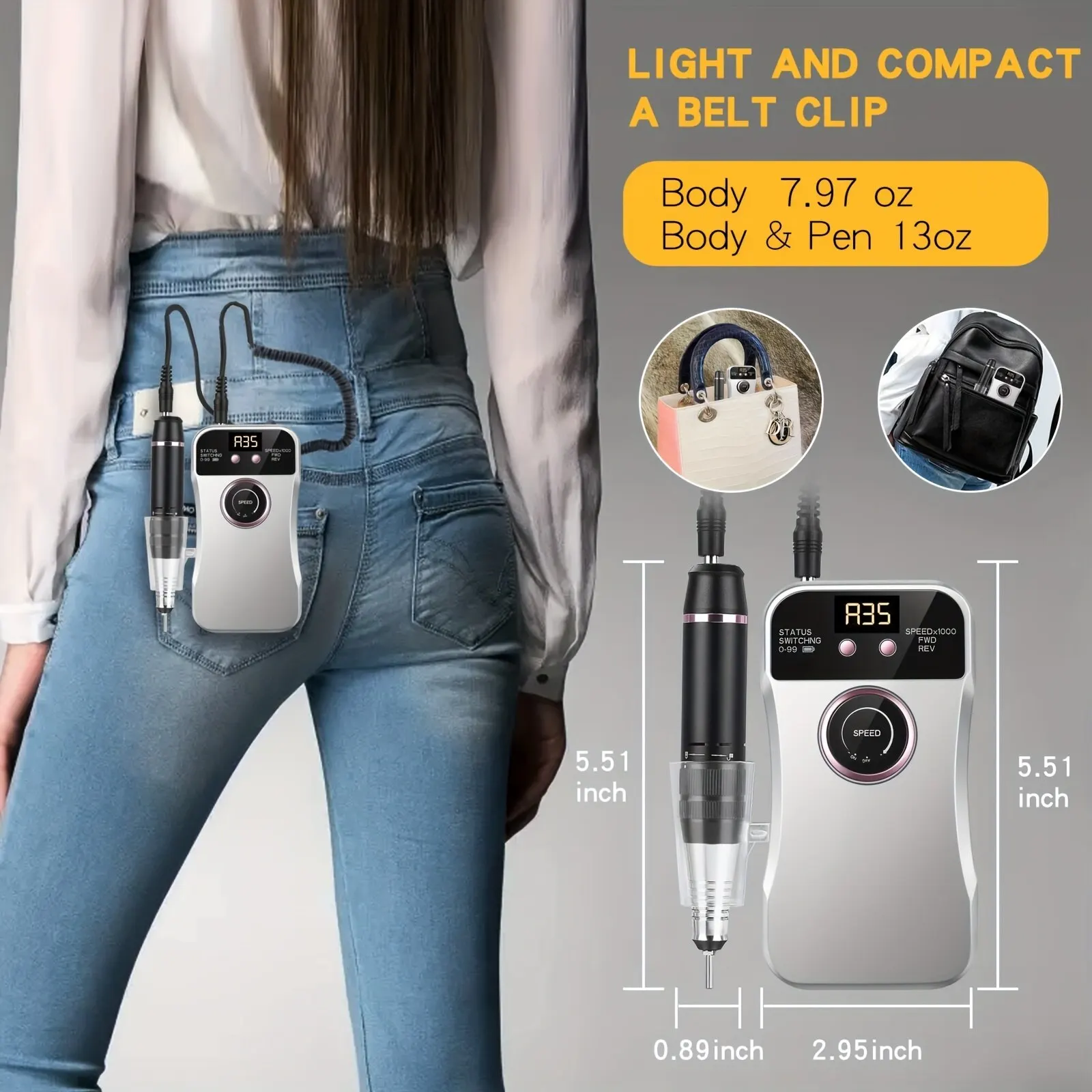 ماكينة حفر الأظافر المحمولة القابلة لإعادة الشحن ، 65 واط ، 35000 دورة في الدقيقة ، قابلة لإعادة الشحن ، الاكريليك ، إزالة الأظافر ، تلميع ، مجموعة مانيكير وباديكير #3