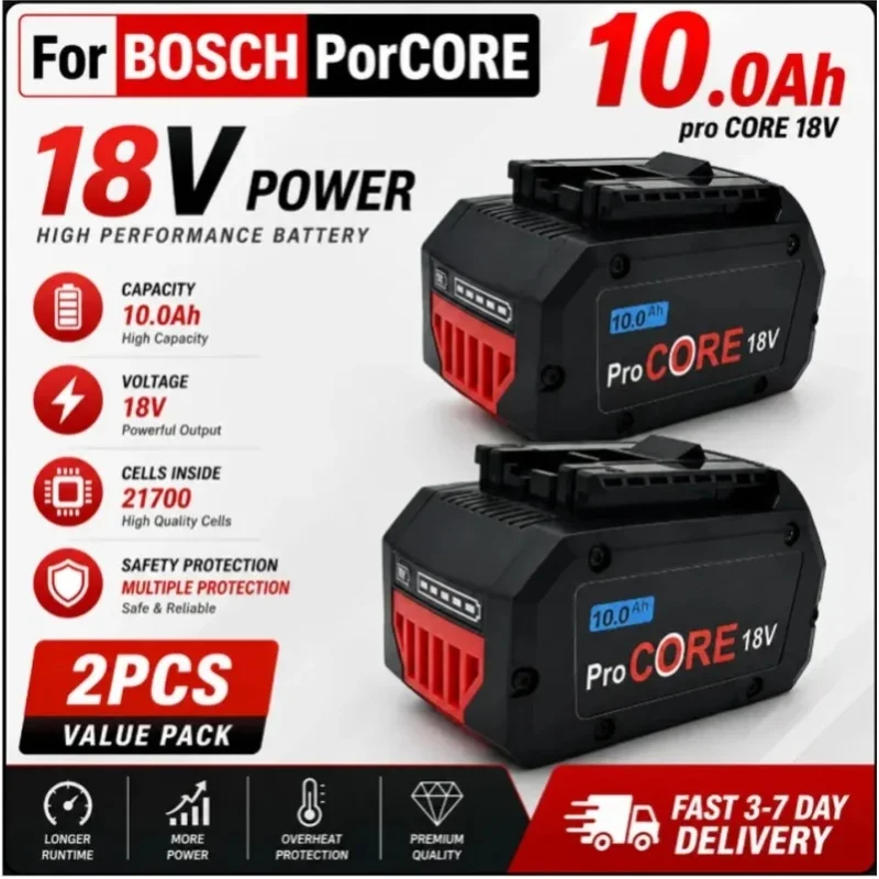 2026 100% Neuer Pro Core 18V 10,0Ah Lithium-Ionen-Akku GBA18V80 für Bosch 18 Volt MAX Kabellose Elektrowerkzeuge und Bohrmaschinen