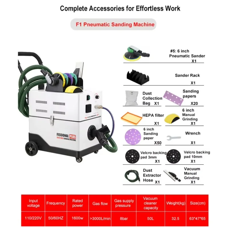 

Шлифовальный станок, пылесос, шлифовальный пневматический одиночный шлифовальный станок F1-1, беспыльная промышленная шлифовальная система,