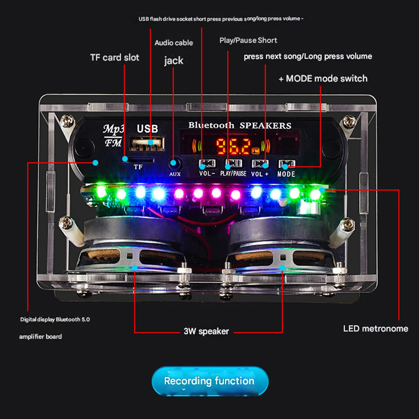 DIY Bluetooth Speaker & FM Radio 87.5-108MHz Electronic Kit - Soldering Project for DIY Enthusiasts & Hobbyists