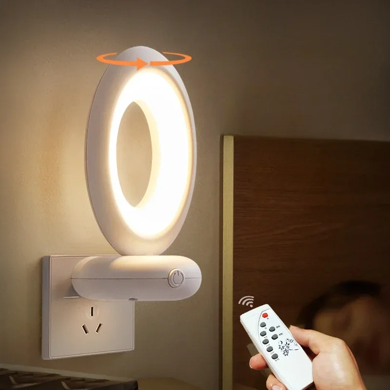 Kreative rotierende Fernbedienung LED Nachtlicht Plug-In weiches Licht Augenschutz Schlaf Atmosphäre Schlafzimmer Nachttischlampe