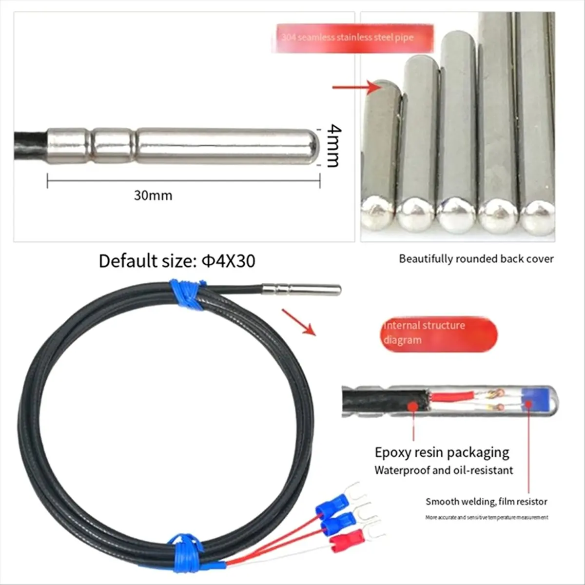 L77A PT1000 RTD Sensor Probe Cryogenic Temperature Measurement Waterproof -200 to 260°C for Liquid Nitrogen & Cold Storage