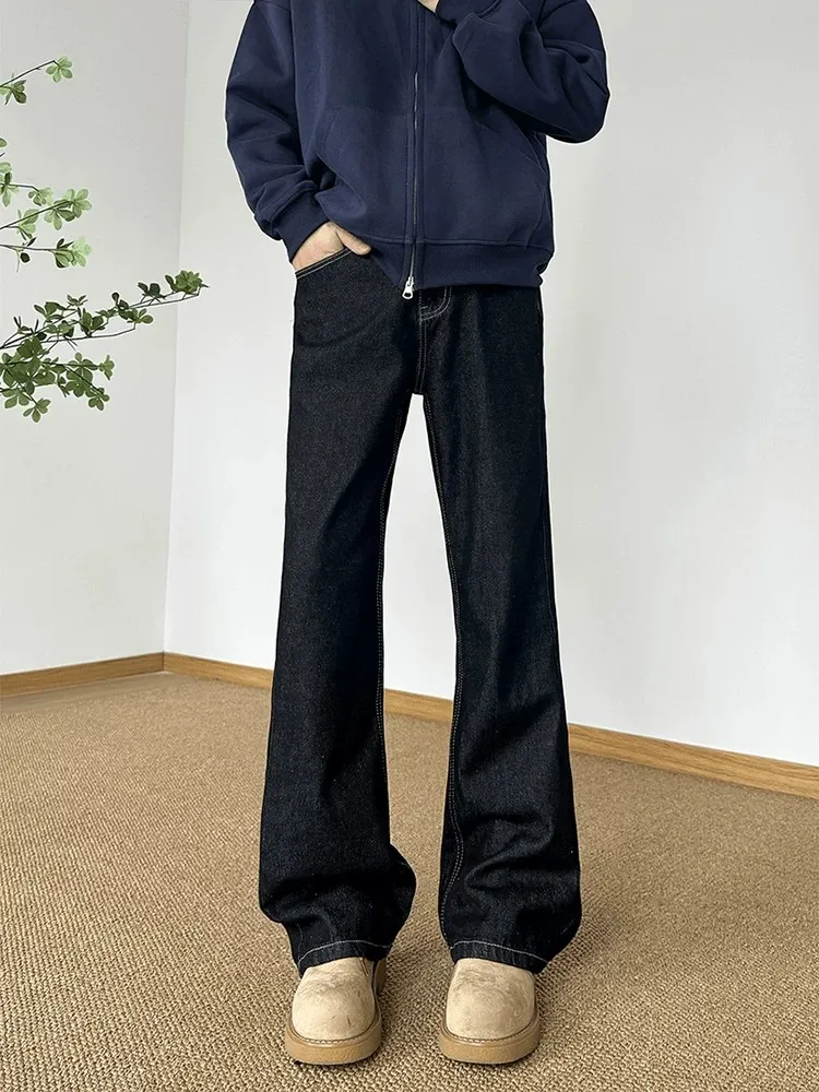American Original Black Jeans Men's Straight Leg CleanFit Slimming Micro Flare Pants Casual Youthful Popular Daily Wear