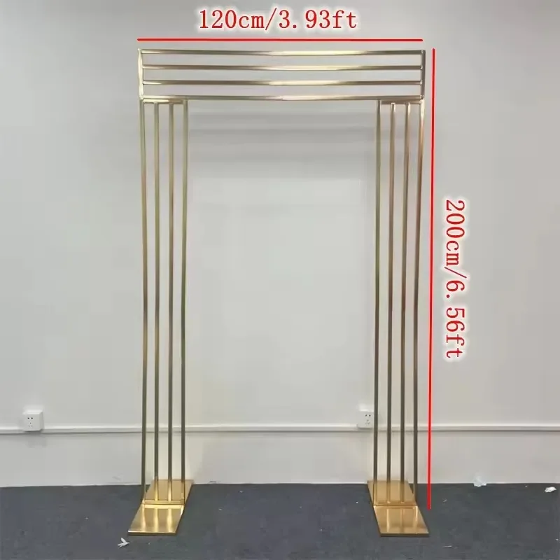 Modernes Gold-Metall-Hochzeitsbogen-Set, Rechteckiger Vertikaler Lamellen-Hintergrund, Luxuriöser Quadratischer Säulenständer für Zeremonienbühnen-Dekoration – Detail 14