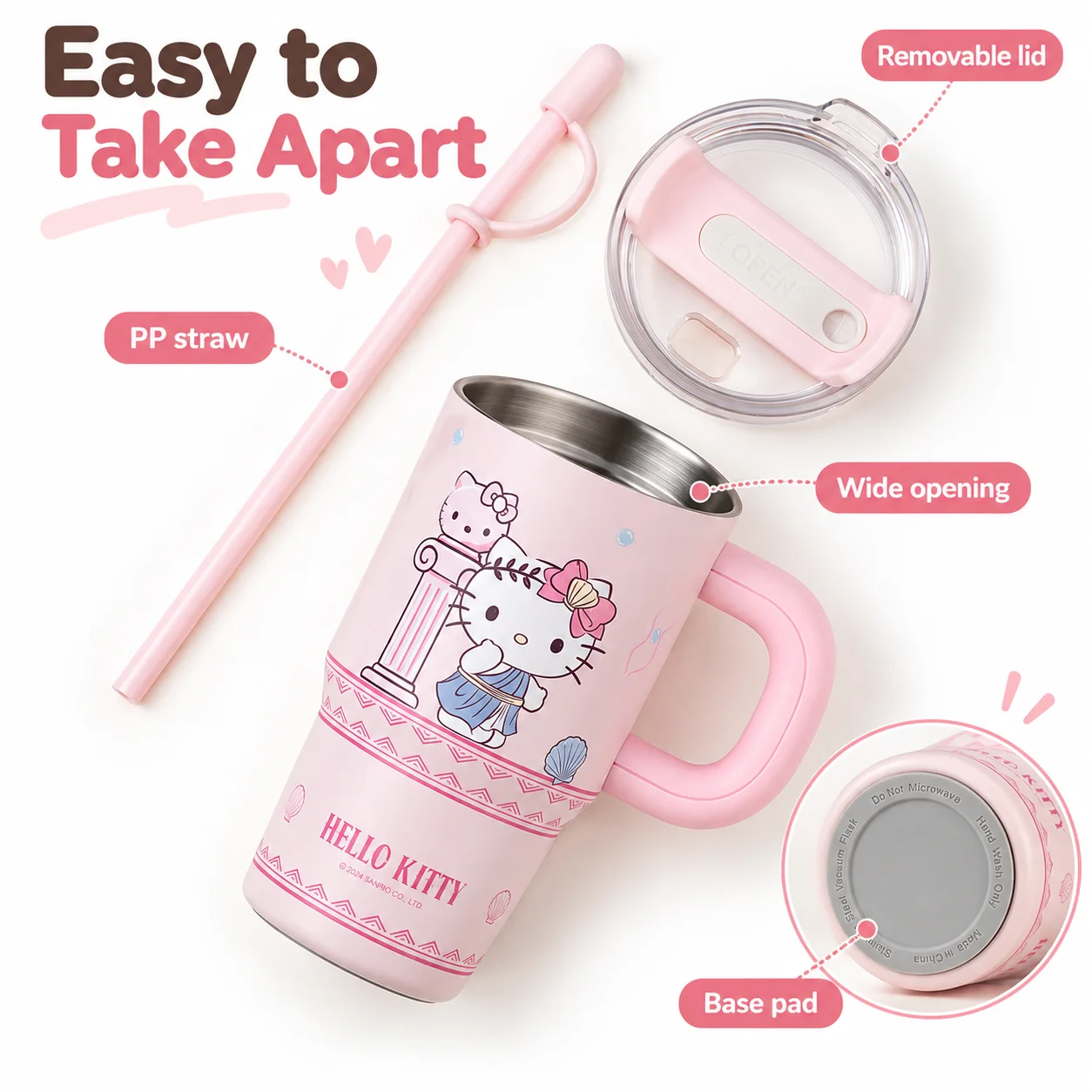Sanrio 830ml Tumbler with Handle Straw 316 Stainless Steel Insulated Cup Hello Kitty Cinnamoroll My Sweet Piano Coffee Mug