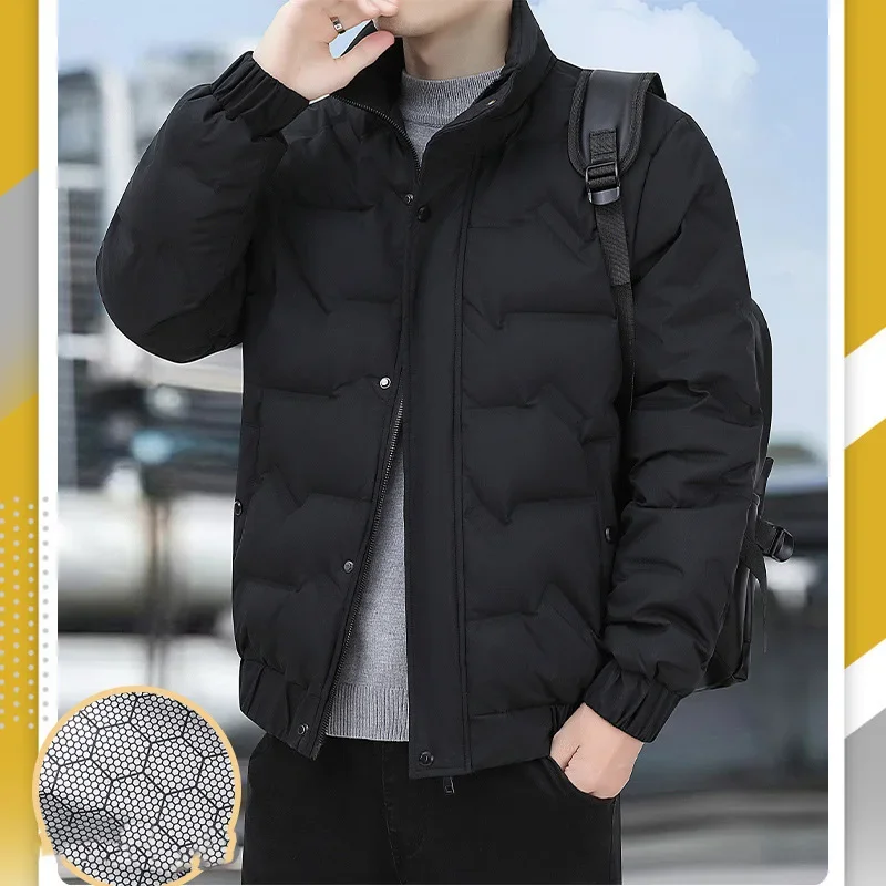 Winter Man Down Jacket Thicken Cold-proof Stand Collar Zipper Male Coat Solid Color Long Sleevewarm Lightweight Men Outerwear