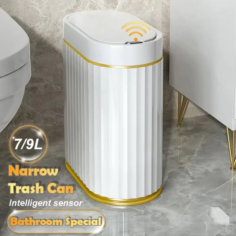 

7L Automatic Sensor Trash Can Fashionable Roman Striped Bathroom Toilet Smart Trash Can Kitchen Induction Garbage Bin Dustbin