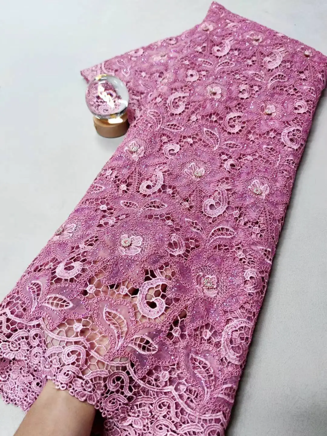 أحدث أقمشة الدانتيل الأفريقي 2025 جودة عالية، أقمشة قطنية بالمتر، التطريز، حجر الراين، الكتان، فستان الزفاف، تول، 5 ياردات #4