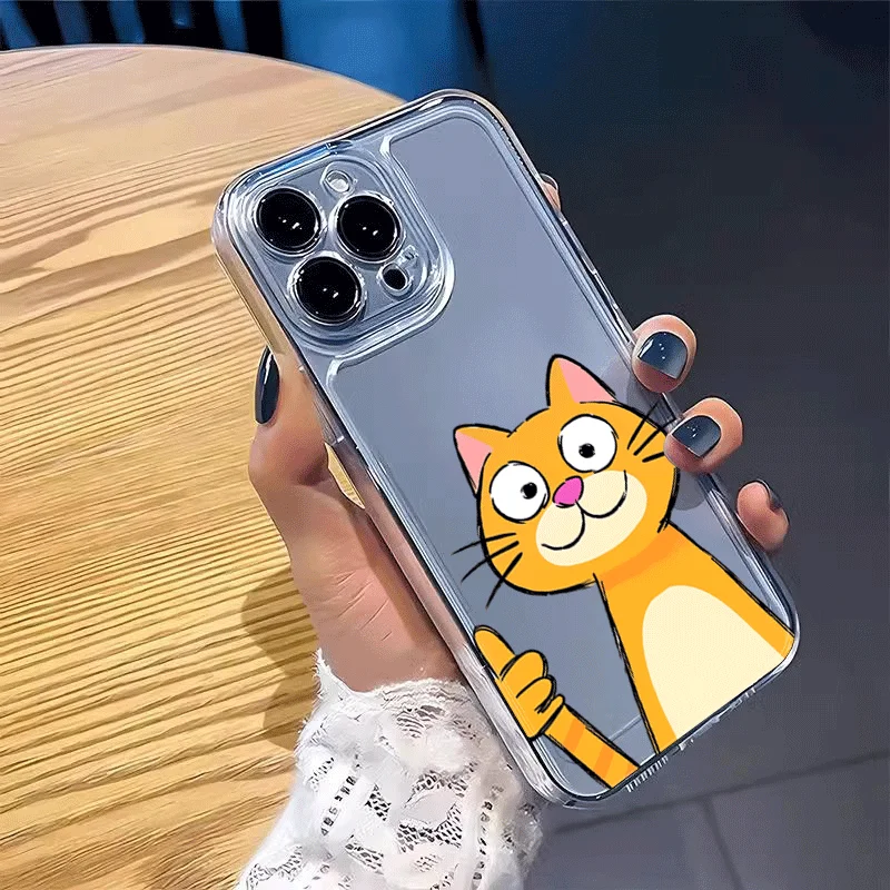 Cute Cartoon Orange Cat Phone Case For Redmi Note 14 13 12 11 10 Pro Plus 5G 12 13 13C 4G Soft TPU Transparent Bumper Soft Cover