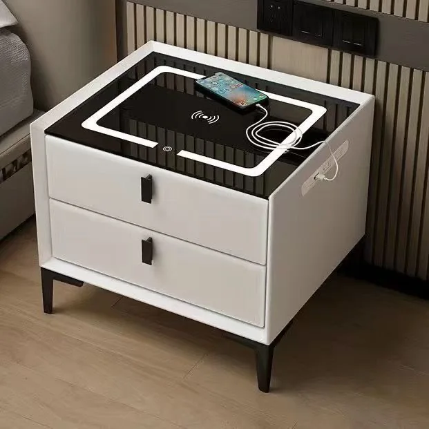 أثاث غرفة نوم حديث فاخر طاولة قهوة خشبية ذكية بجانب السرير مع ميزة شحن لاسلكية USB لغرفة المعيشة #5