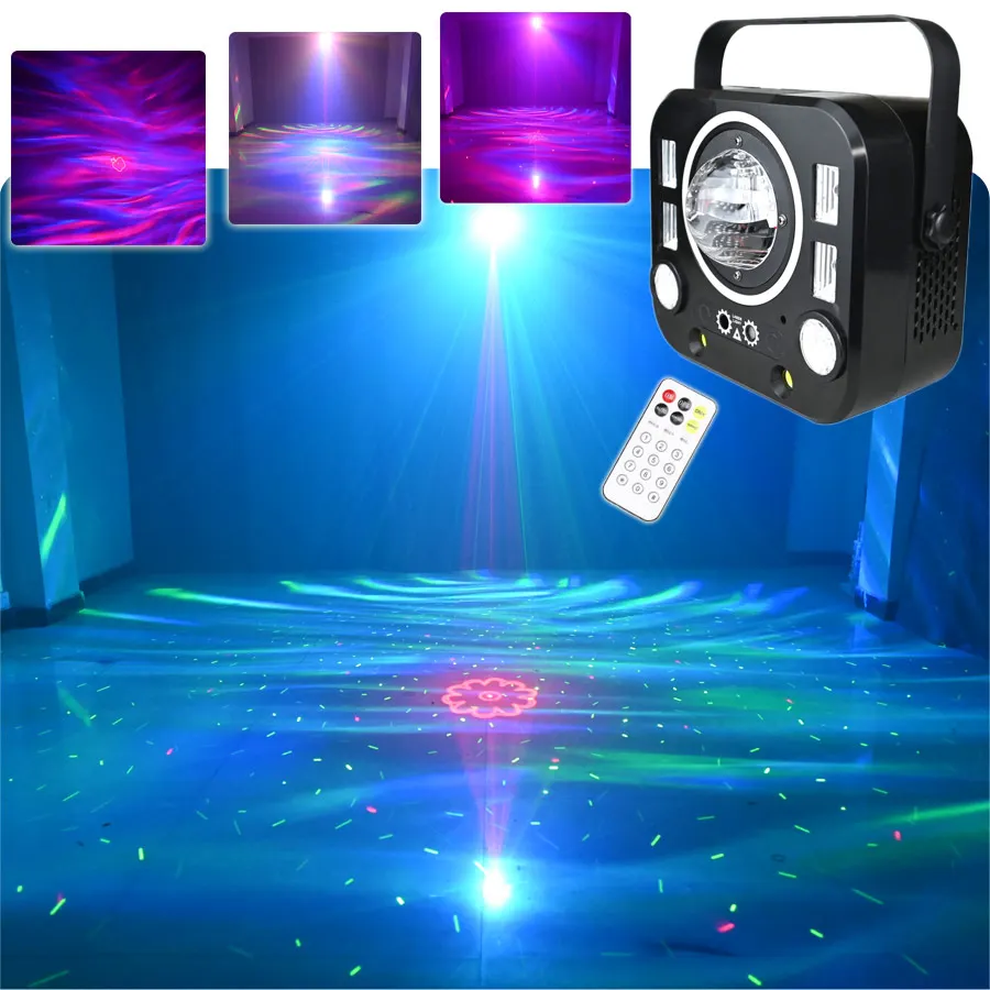 

6IN1 RGB Aurora Lamp Strobe UV DJ Disco Dance Light KTX RG Laser 60 Patterns Projector Dyed Stage Lighting DMX KTV Party X604