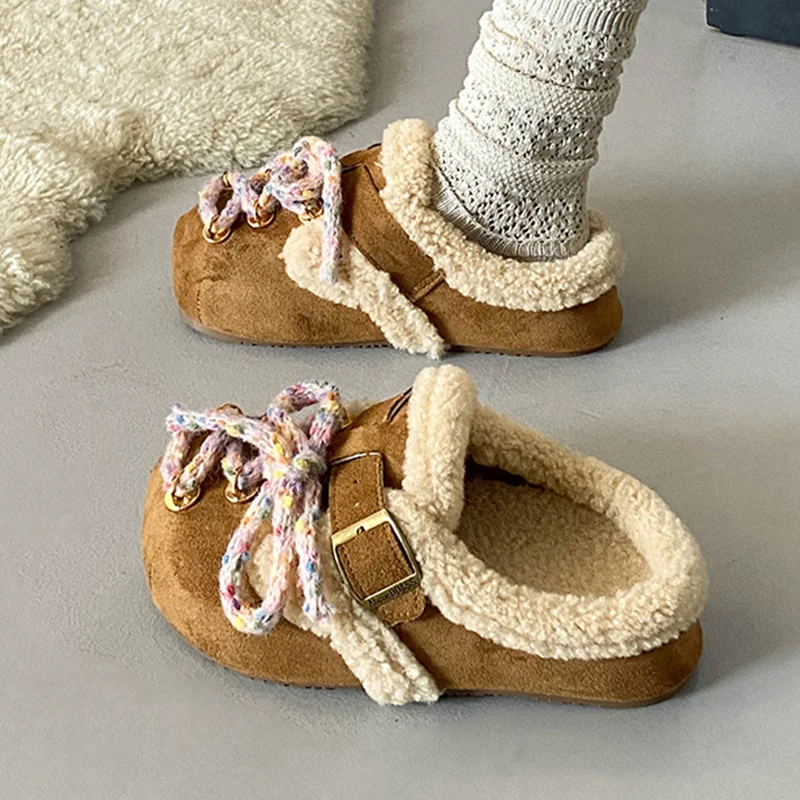 النساء النعال الفراء الشقق البغال أحذية موضة قصيرة أفخم الثلوج الأحذية 2025 الشتاء الوجه يتخبط العلامة التجارية الجديدة المنزل Mujer Zapatos #4