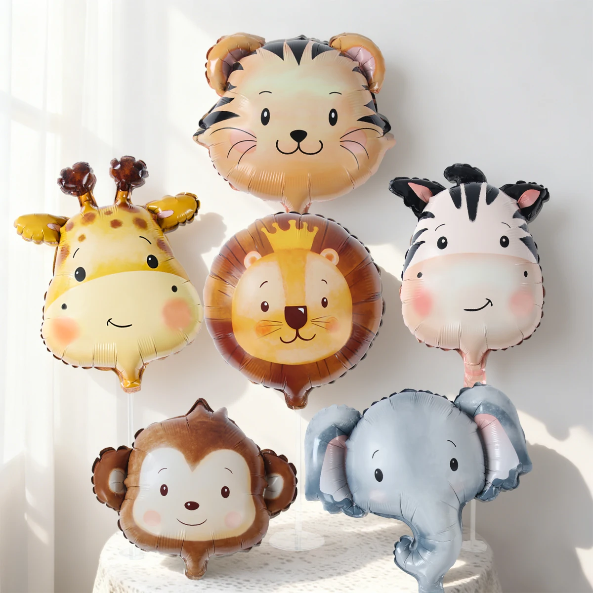 בלוני ראש חיות ג'ונגל מנייר כסף, קישוטים למסיבת יום הולדת, מתנות לילדים, בלוני חיות ספארי, ציוד למסיבת ברית/ה