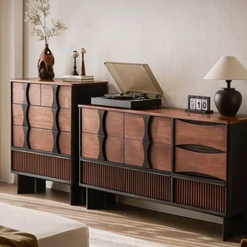 Walnut solid wood chest of drawers, living room, bedroom, retro wall storage, bedside cabinet