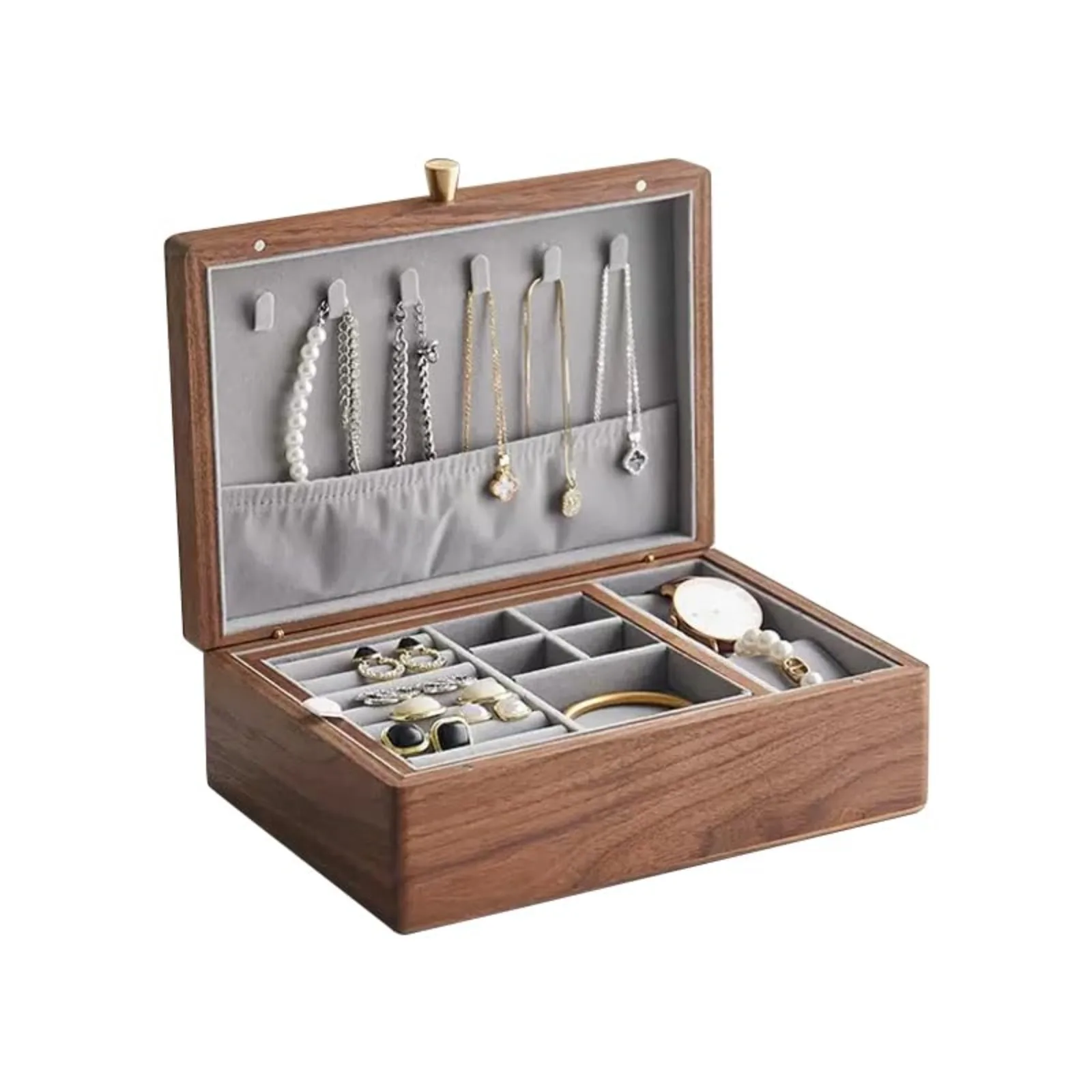 Solid Wood Jewelry Box Organizer Retro Storage Case with Ring Necklace Earring Holder Vintage Desktop Display Box for Women Gift