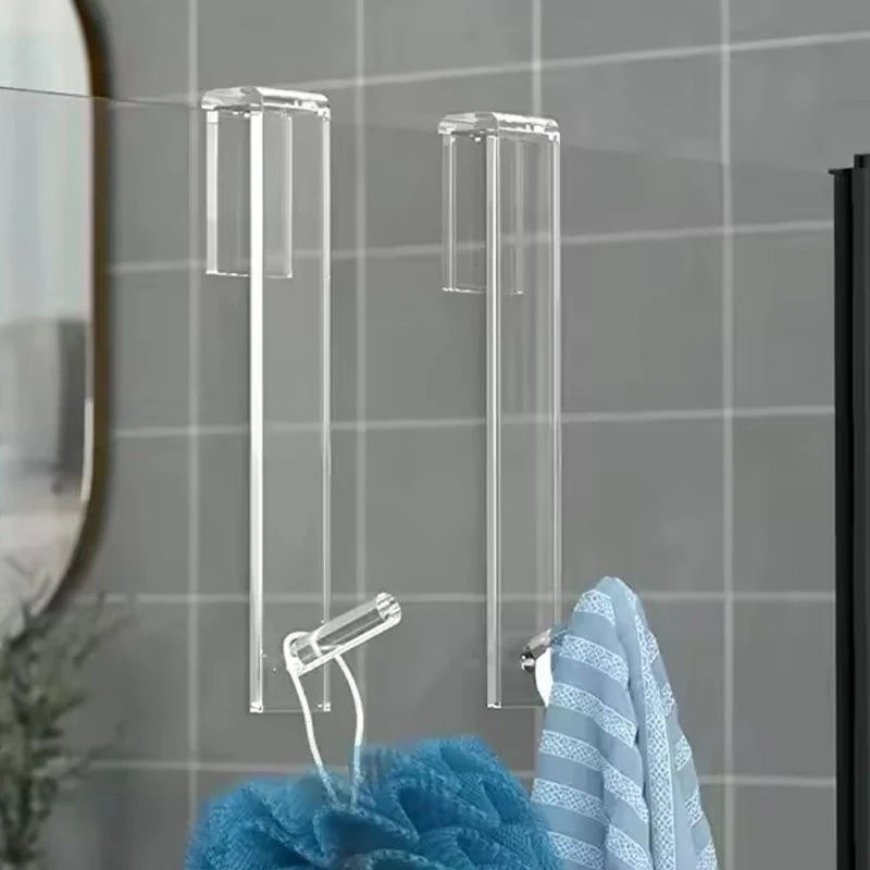 

Acrylic Bathroom Shower Door Hook Over Glass Door Shower Towel Rack Punch-Free Bathroom Bathrobe Hanger Transparent Towel Hooks