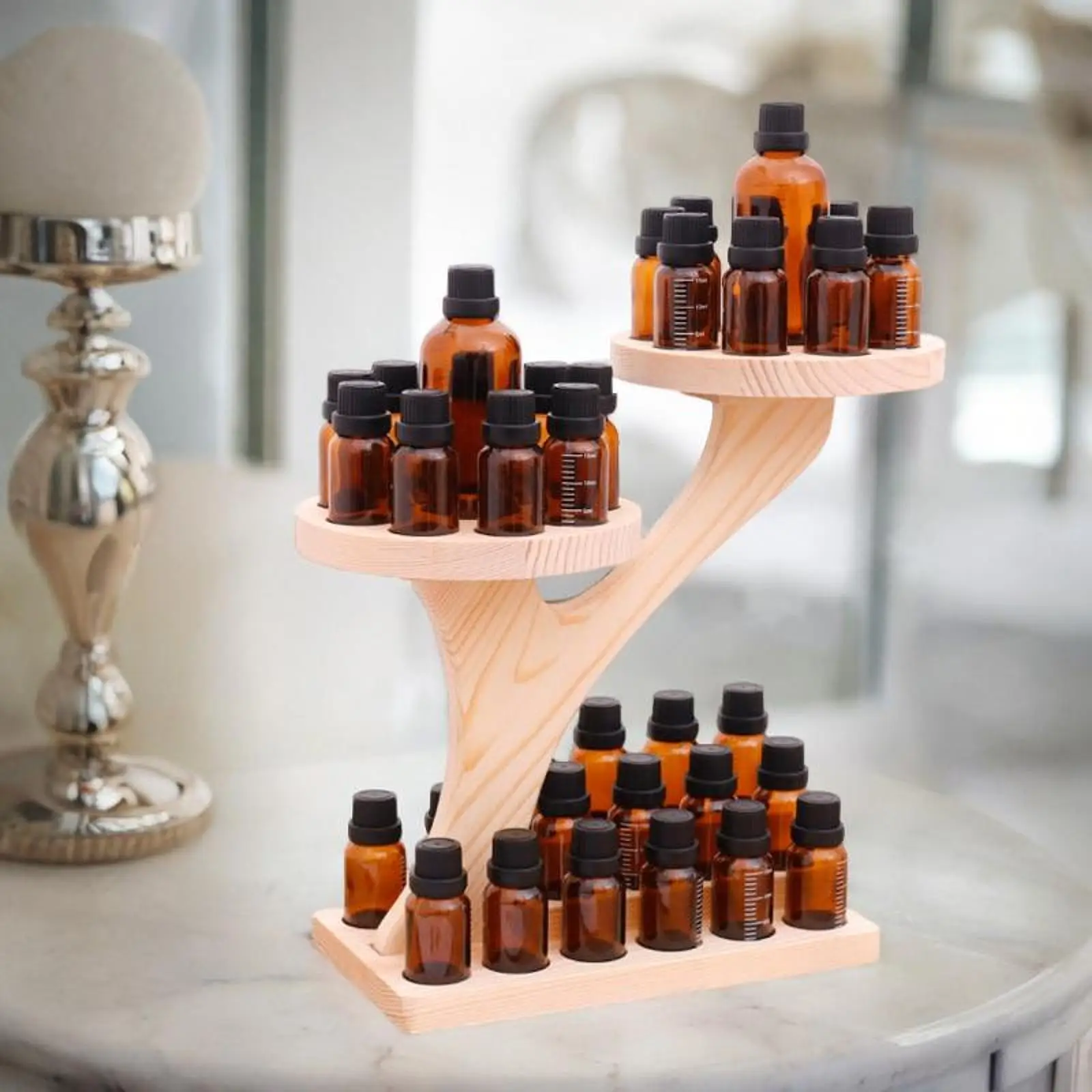 Wooden Essential Oil Display Holder Cosmetic Aroma Organizer Rack Multi Tier Desk Essential Oil Storage Organizer for Holiday