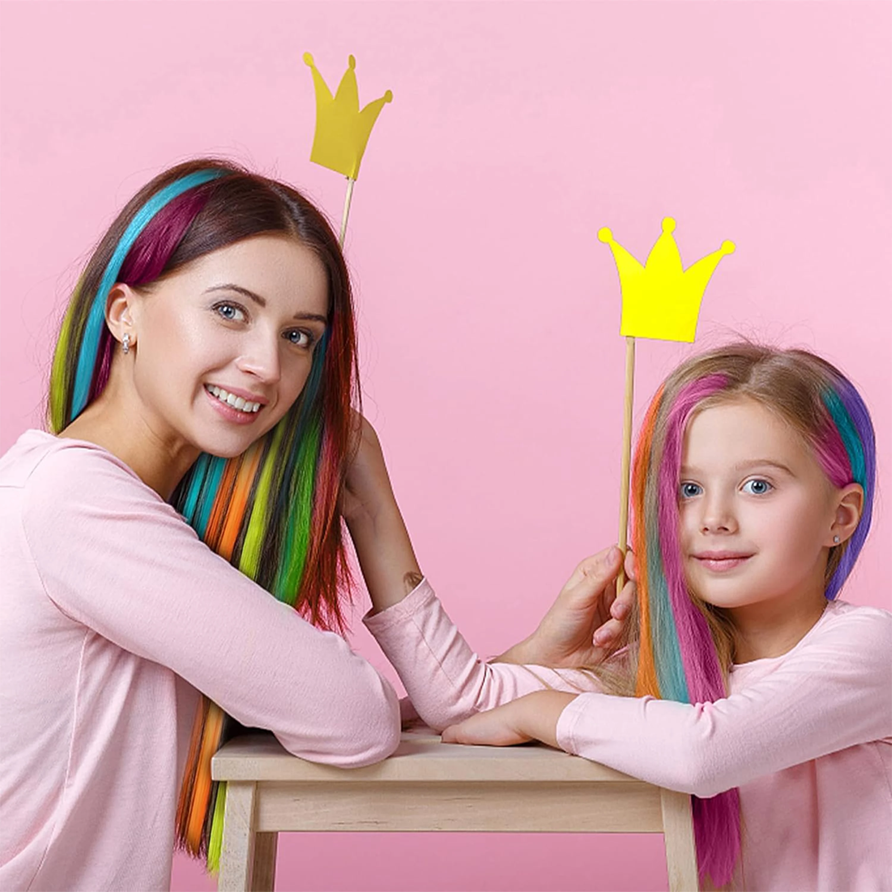 VEYDA Colored Party Highlights Clip in Hair Extensions for Girls 22 Inches Omber Colors Straight Hair Synthetic Hairpieces image 5