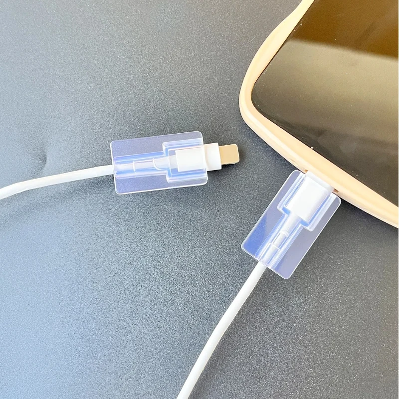 5 قطع من كابل شاحن السيليكون الناعم، كابل شحن سريع، غطاء حماية لسلك بيانات Apple IPhone، مشبك شفاف #3