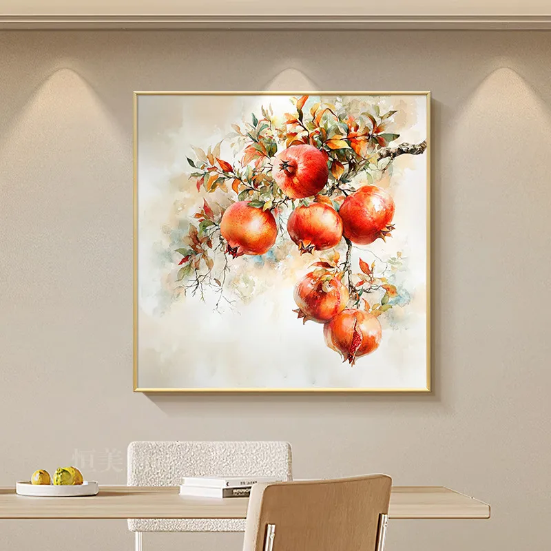 Pomegranate decorative painting dining room hanging painting Duozi Duofu means good pure hand-painted oil painting
