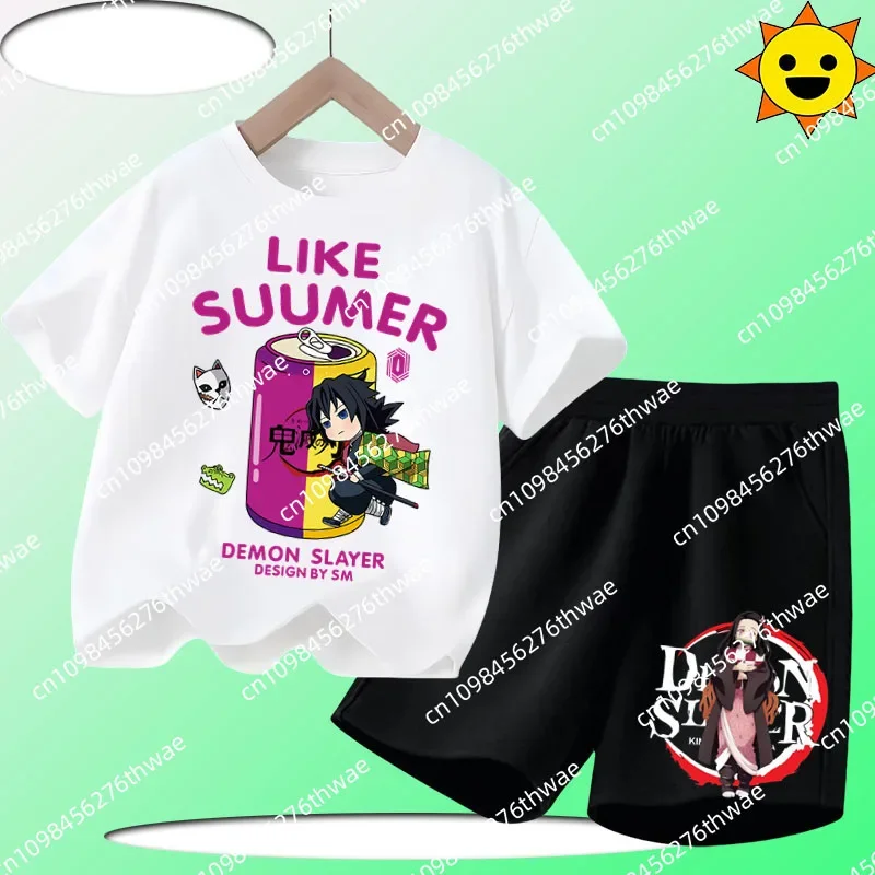 

Ghost Hunter Blade Summer New Style T-Shirt Children's Short Sleeve Set Boys and Girls Casual Shirt Shorts Cartoon Print 2Pieces
