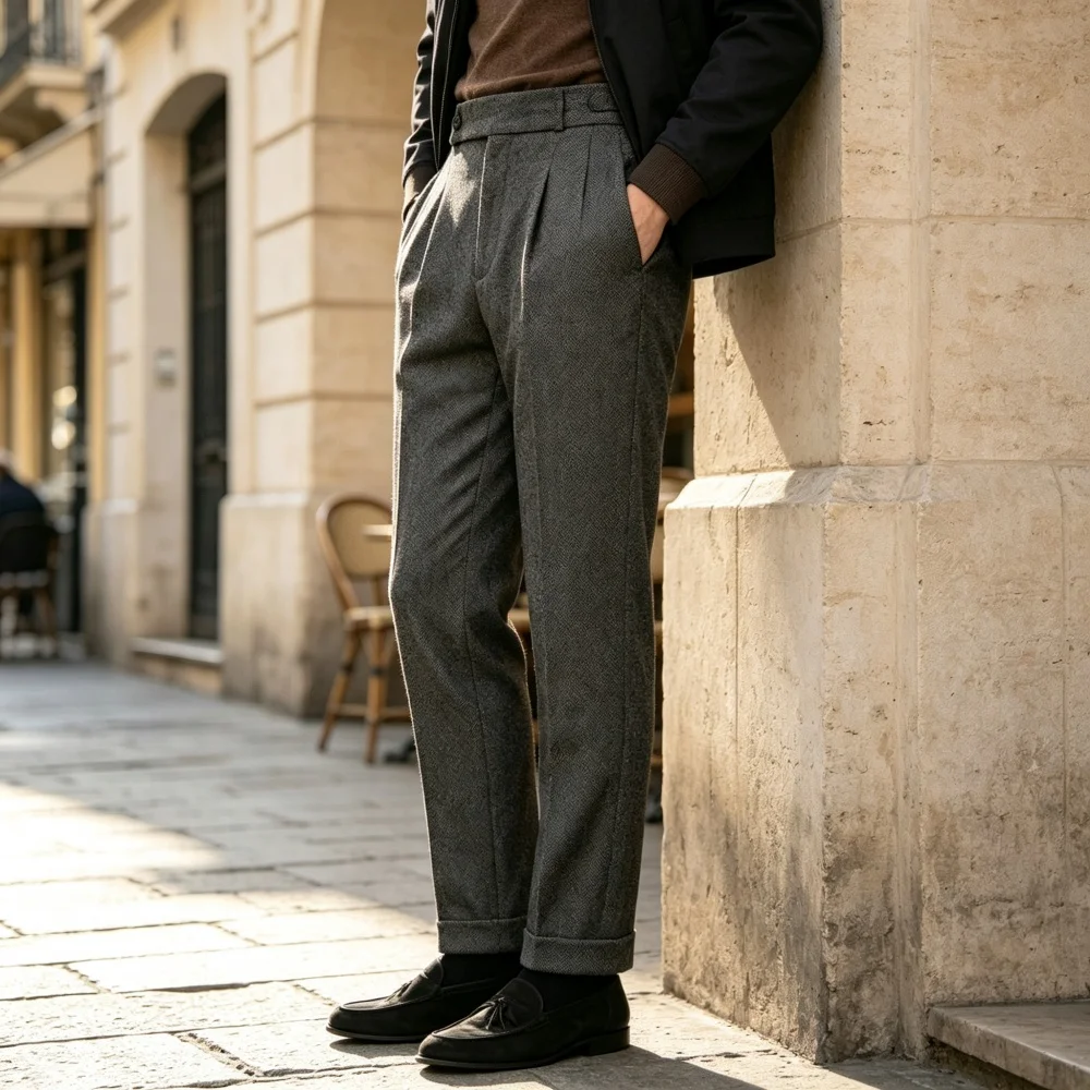 aist Pants Cuffed Hem Vintage Gentleman Straight Suit Pants Aut