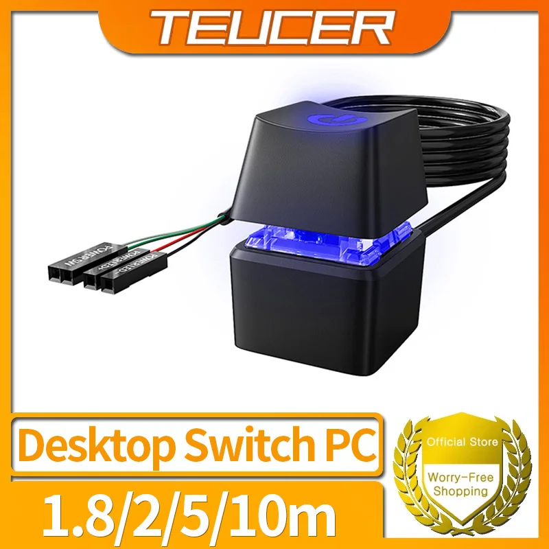 Teucer Computer Desktop Switch Power Motherboard Switch 1.8/2/5/10m Extension Cable Office and Home PC Power Button