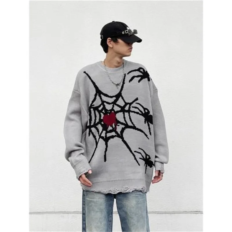 

Vintage Spider Printed Knitwear Y2K Winter Oversized Men’s Sweater gothic 2000s Punk Jumper Holloween Women’s Clothes