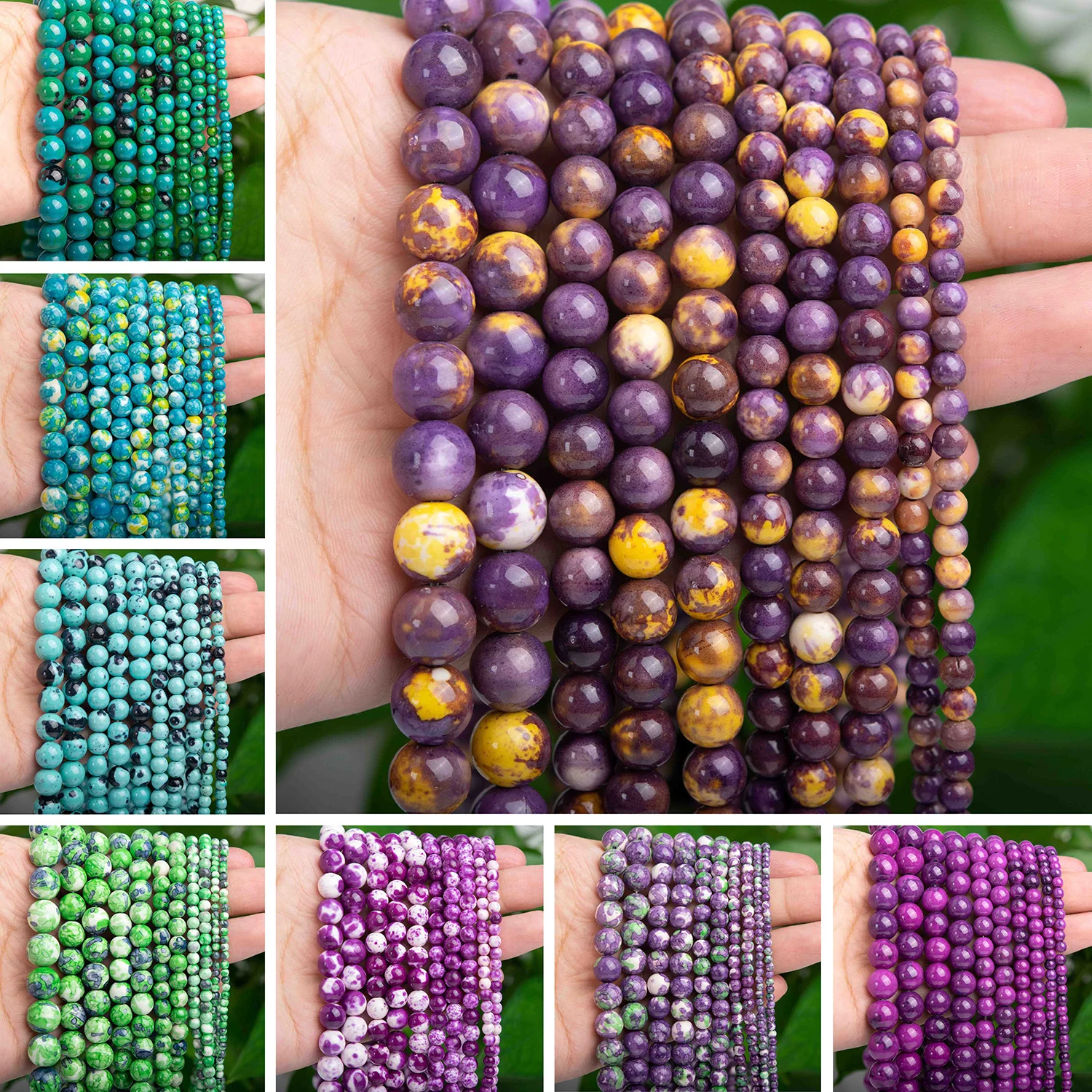 4/6/8/10/12 MM Natural Stone Rain Flower Jades Loose Beads Round Shape for Jewelry Making DIY Garment Necklace Bracelet Bags