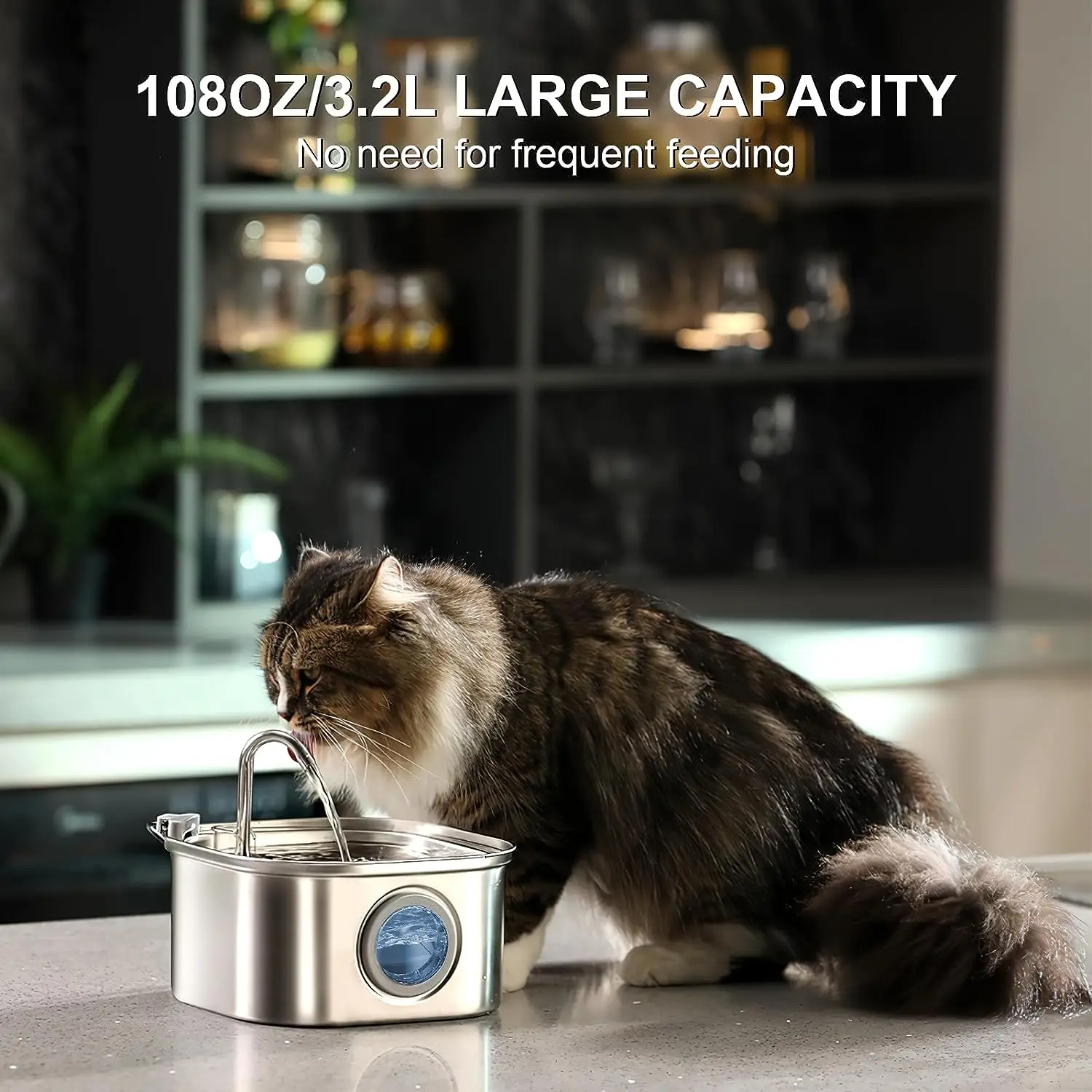 3.2L Stainless Steel Pet Water Feeder Auto Cat Fountain Smart Dog Water Dispenser Visual Window Drinking Bowl Pet Accessories