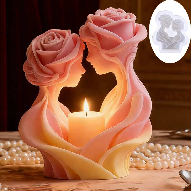 DIY Rose Silicone Mold 3D Rose Princess Statue Resin Crafts Plaster Mold Cute Doll Candle Soap Chocolate Ice Cube Baking Tools