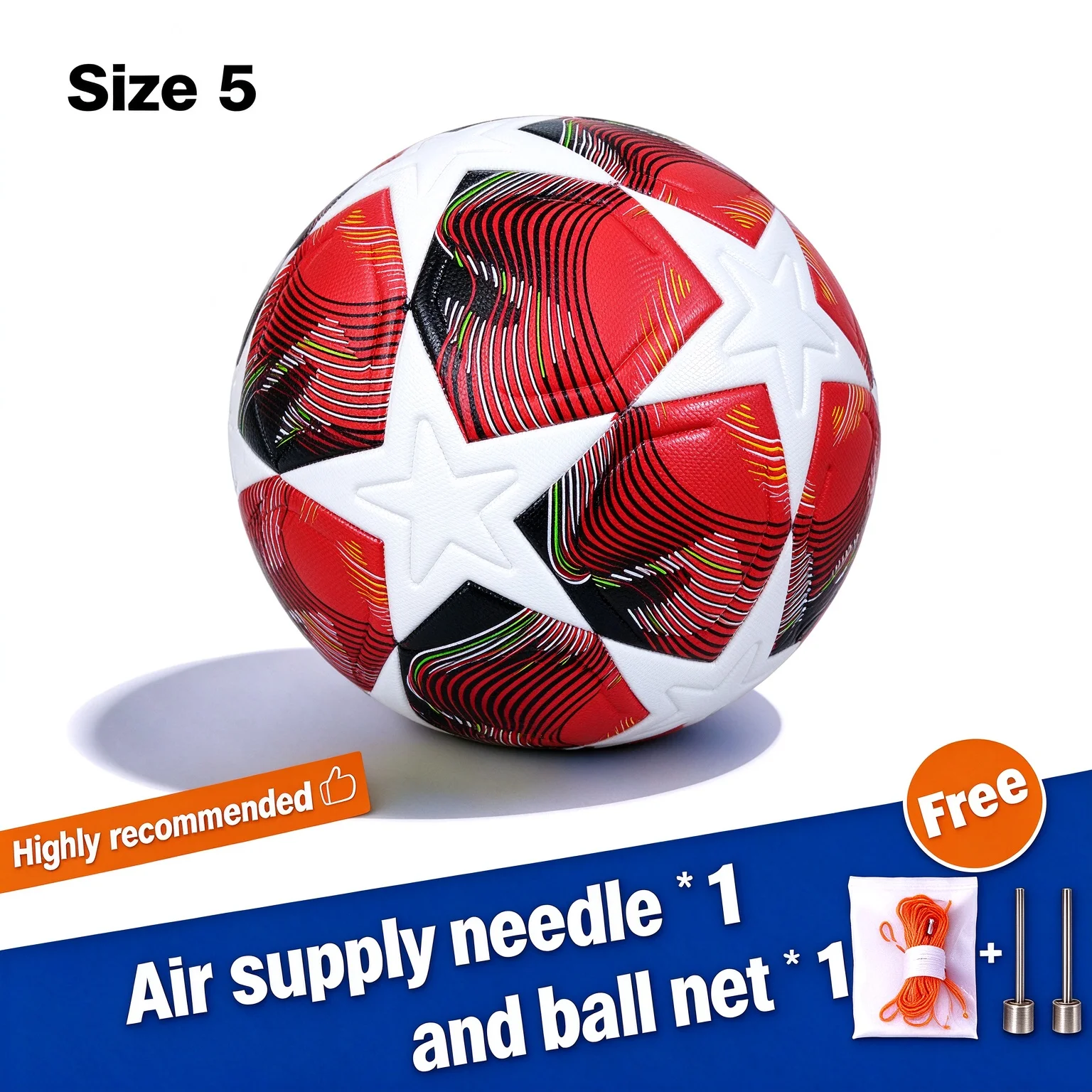 Professional Soccer Ball Size 5–Thermal Bonded Waterproof PU Match-Quality Training Ball(Full Set of Accessories)Football Match