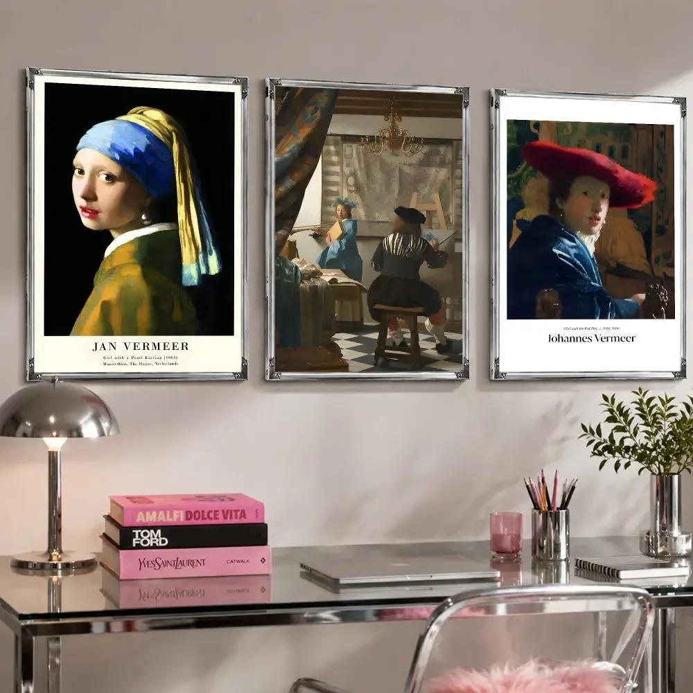 Artist Timeless J-Johannes Vermeer Poster Self Adhesive Wall Decor Waterproof Removable for Bedroom Living Room bar Gift