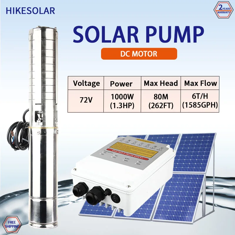

Solar water pump 2 years warranty 1000w 1.3HP Submersible Pump SS304 Impeller Best Price Of 4“ DC 72V Motor for garden and farm