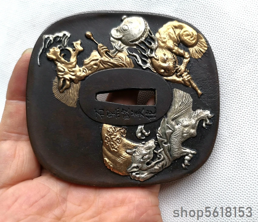 

Hige gold copper Monster tsuba fuchi Menuki For Japanese katana wakizashi tanto