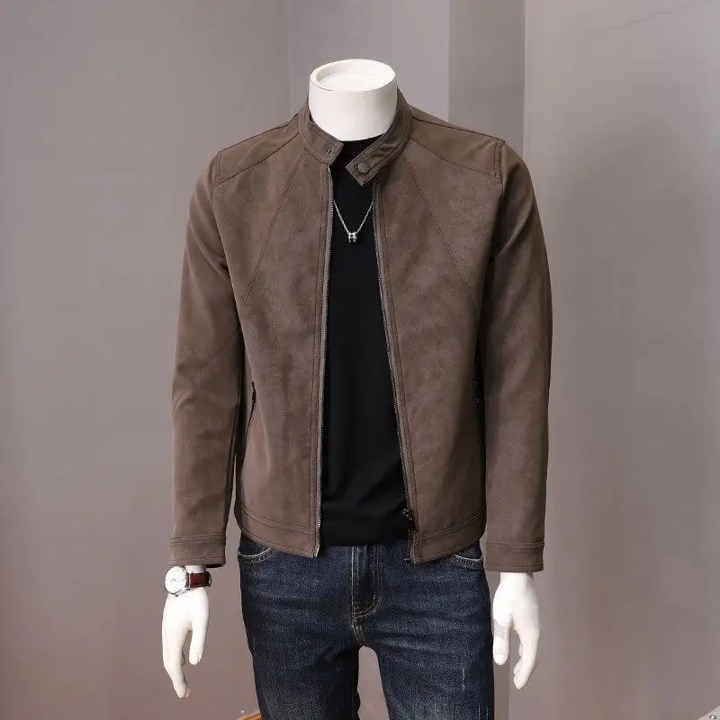 Motorcycle Jacket Men's Slim Fit Stand Collar Riding Leather Coat Autumn New Style Korean Version Casual Fashion Outerwear
