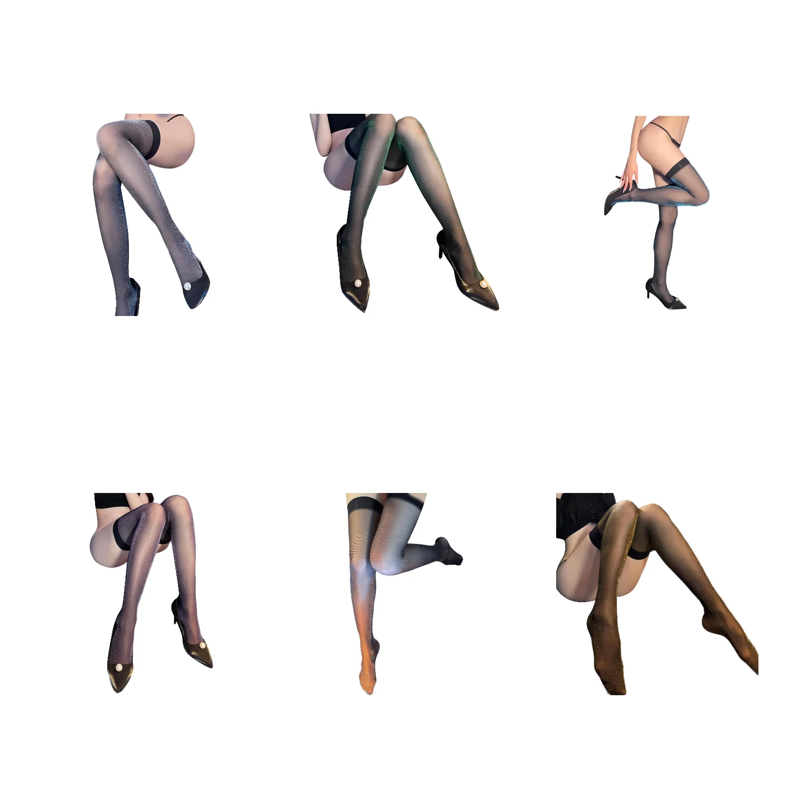 

Gypsophila silver shiny long black stockings six-color set (1 pair each of silver/green/blue/purple/colorful light/gold)