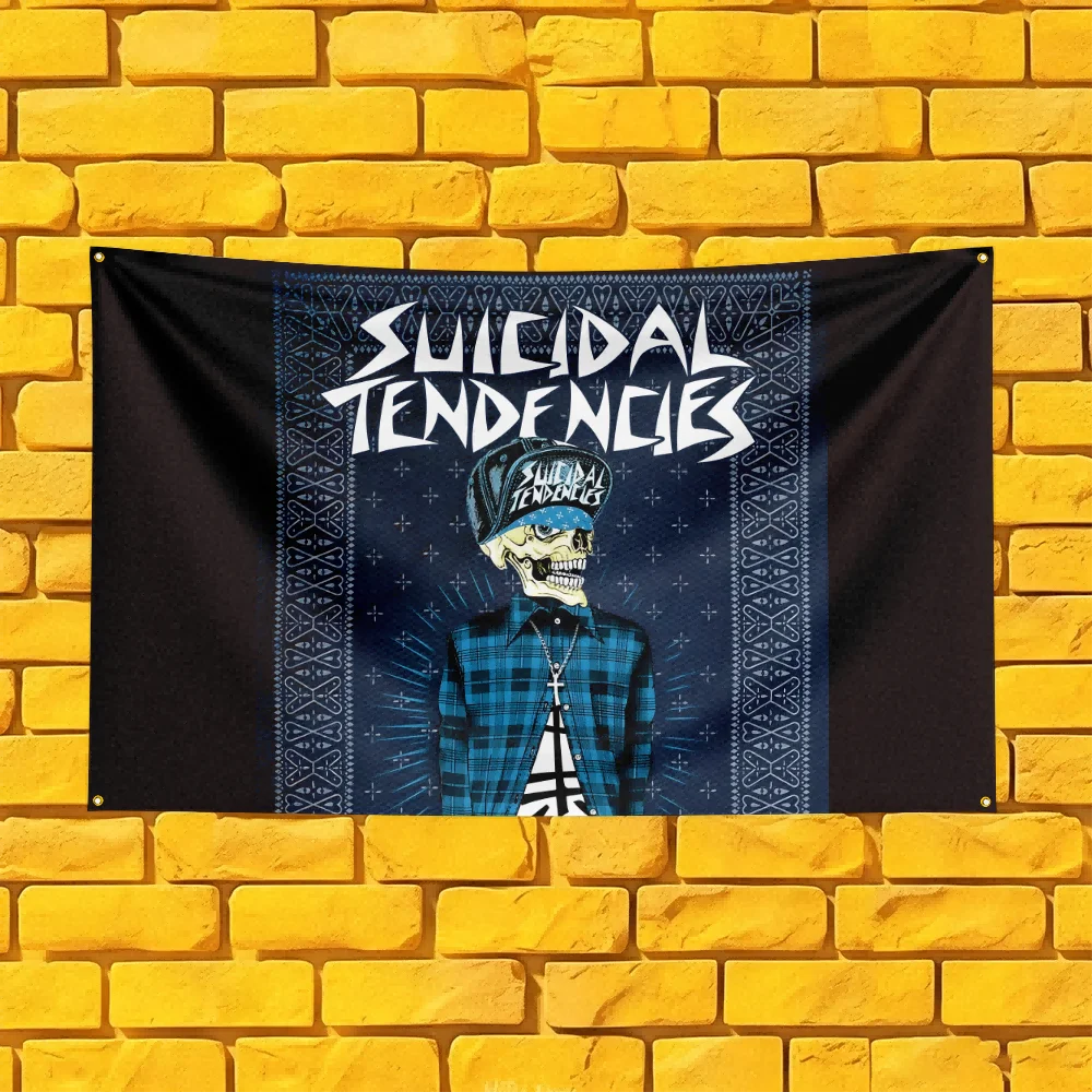Suicidal Tendency Style Rock Flag 3x5 FT 90x150cm Polyester Wall Hanging For Concert Decor Music Lover