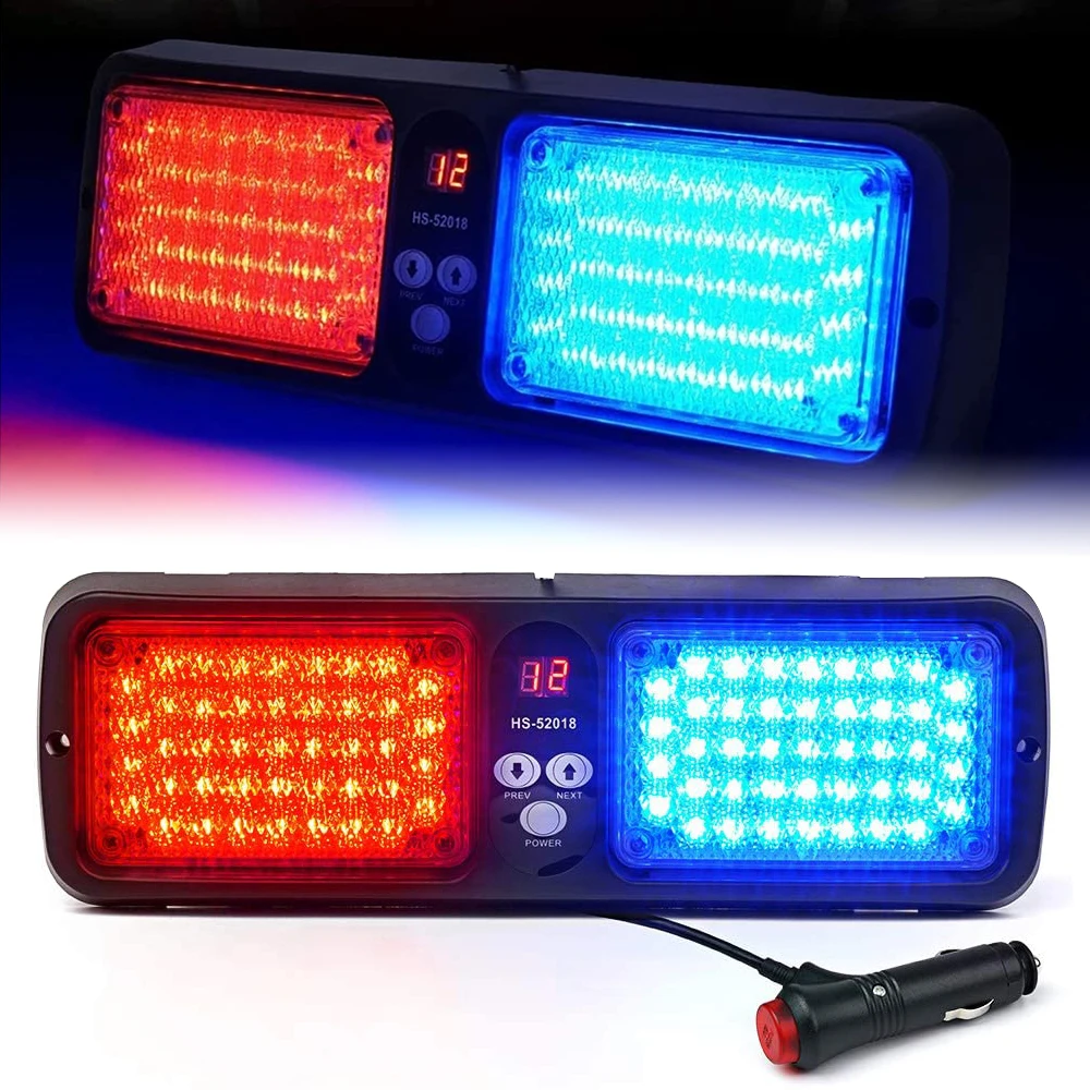 Red Blue 86 LED Sun Visor Emergency Strobe Lights 12 Flashing Modes Car Windshield Flash Light Flasher 12V