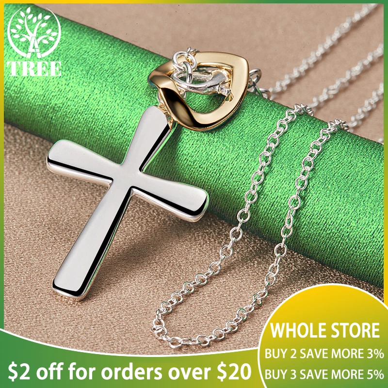 

Popular 925 Sterling Silver Necklace For Woman Heart Cross Pendant Fashion Party Wedding Birthday Charm Jewelry Gifts Accessorie