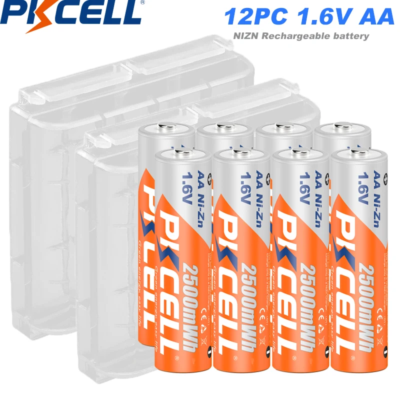 8 قطعة PKCELL 1.6 فولت 2500mWh Ni-Zn AA بطاريات قابلة للشحن بطارية NIZN ألعاب الكاميرا 2A بطاريات AA مع 2 قطعة صندوق حامل البطارية AA