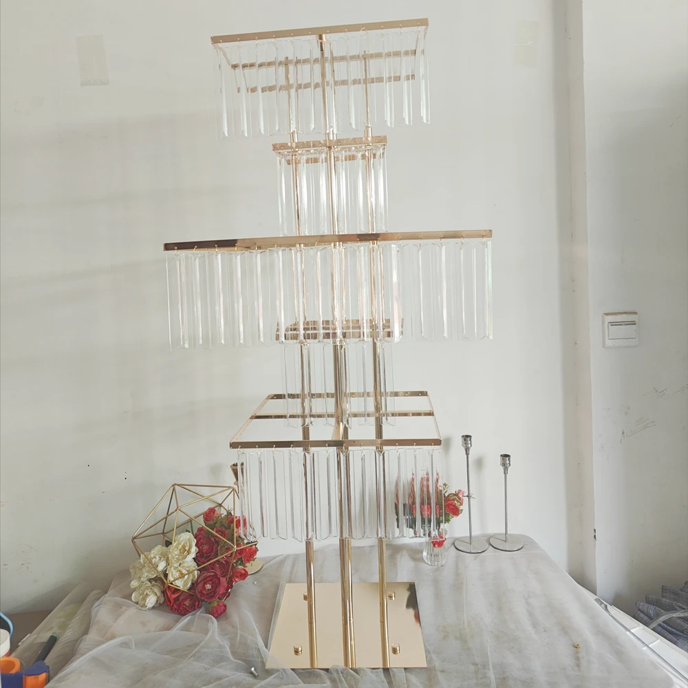 

5 PCS Flower Rack 43 Inches Gold Stand Road Lead Square 5 Ties Wedding Centerpiece Flower Rack For Event Party Decoration
