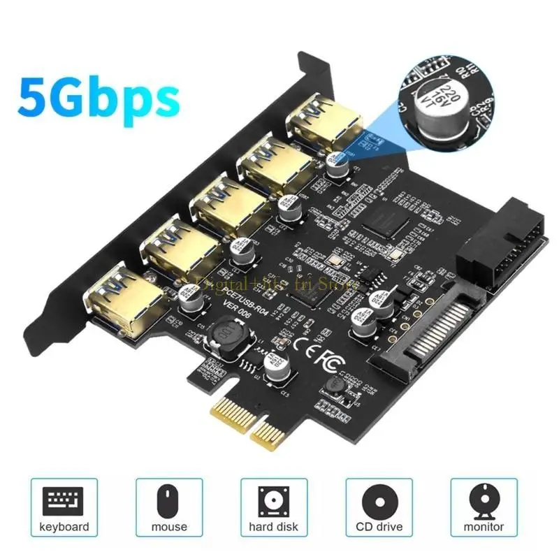 

E06D USB3.0 Expansion Card with 5Ports and Front 19PIN Power Connectors and Multiple Devices Effortlessly