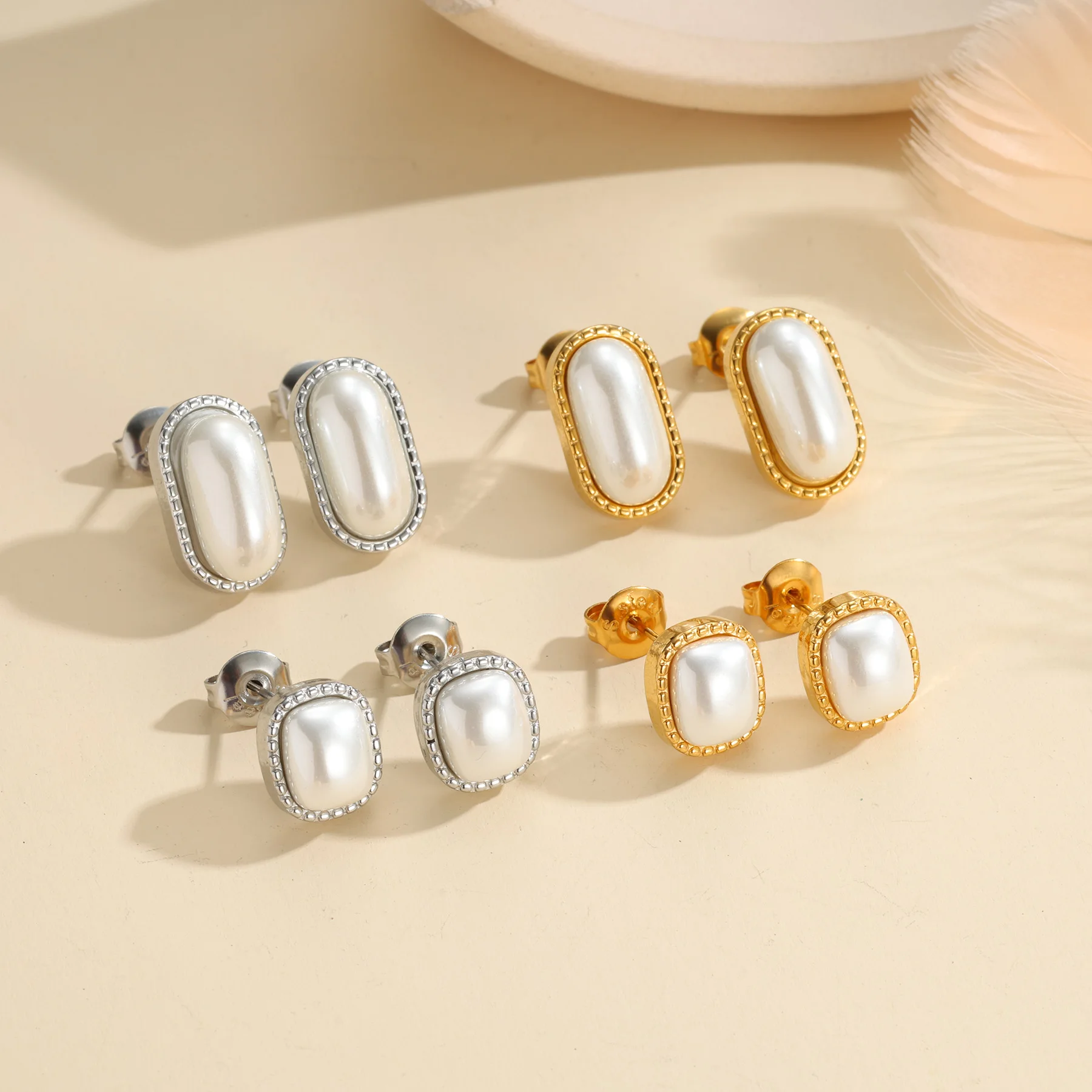 Kissmoon Geometric Heart Faux Pearl Earrings for Women Stainless Steel Exquisite Elegant Imitation Pearl Earring Party Jewelry
