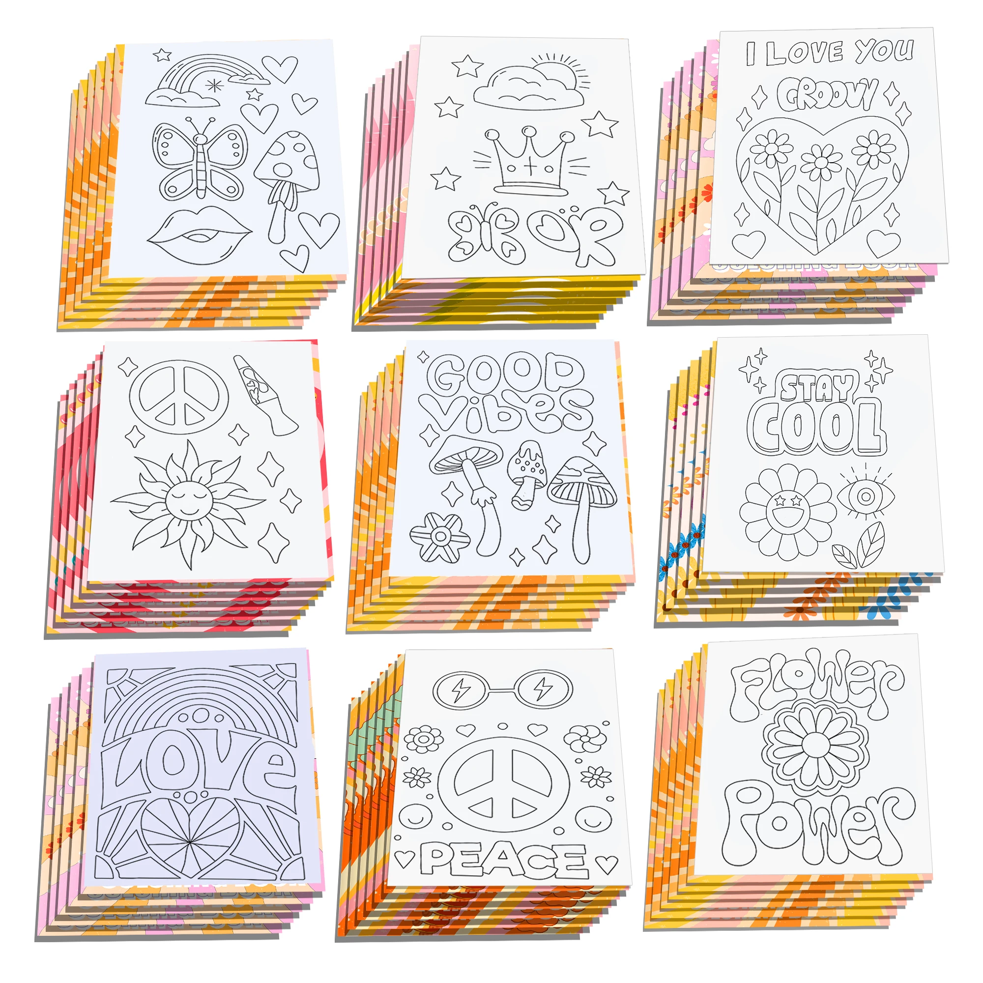 12pcs Cartoon Rainbow Hippy Graffiti Painting Book DIY Coloring Picture Book Baby Shower Birthday Party Decor Drawing Notebook